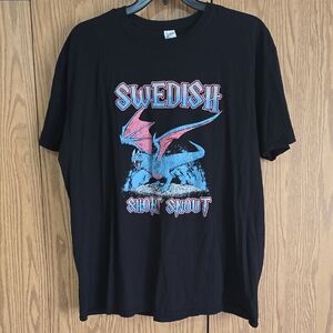 Gildan Black Tee with Blue and Pink Dragon Graphic